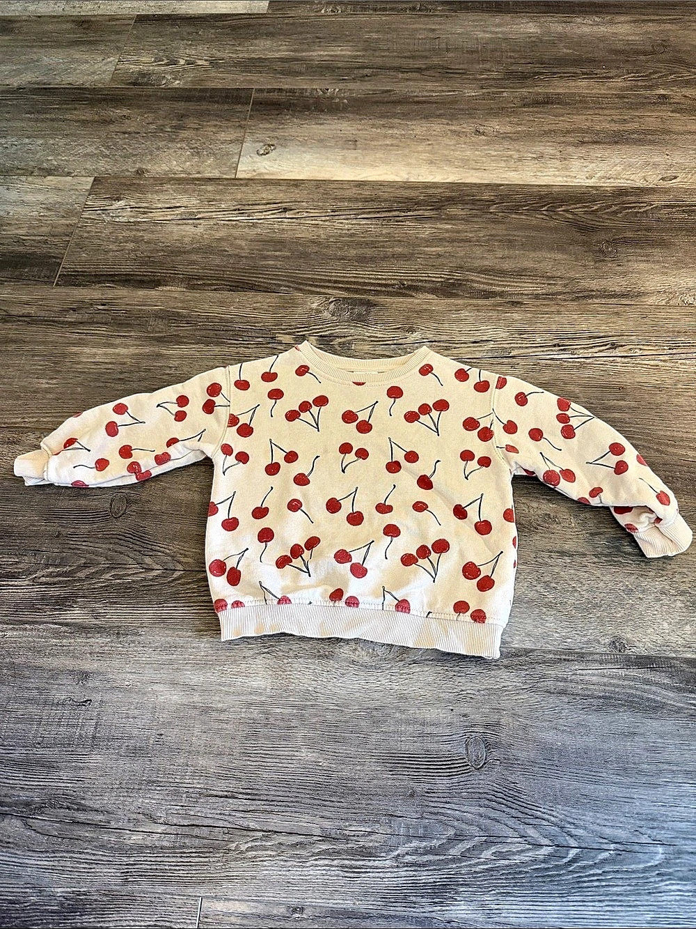 Zara Cherry Print Sweatshirt in Cream & Red Size 2-3T Like New